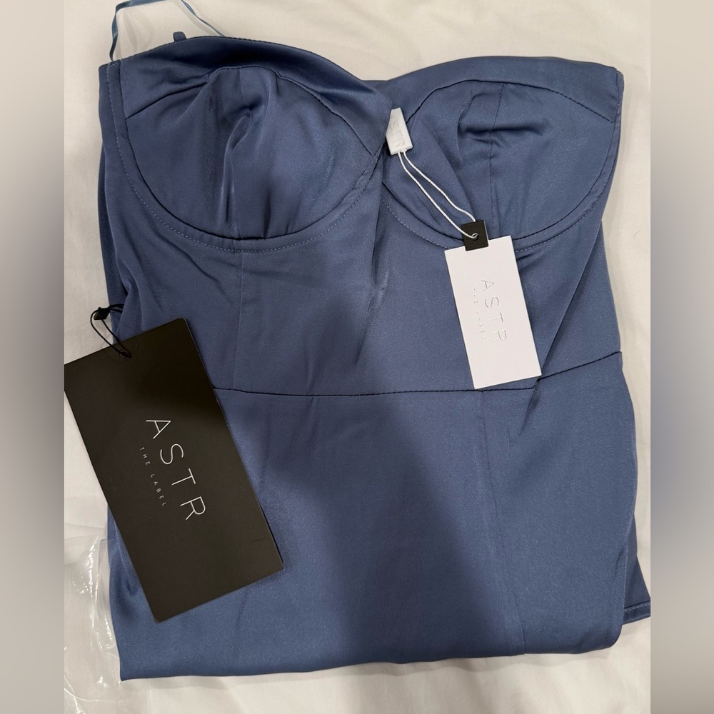 Astr the label - Bustier Satin Midi Dress in Slate Blue - Picture 6 of 6